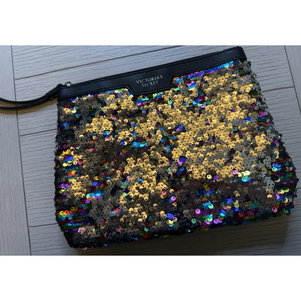 Victoria's Secret Multicolor Sequin Clutch/makeup Bag With Zip‎ Top. 10